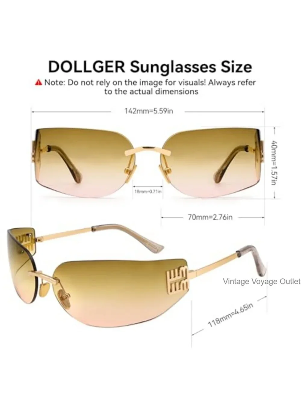 Rimless Wrap Around Sunglasses with UV Protection